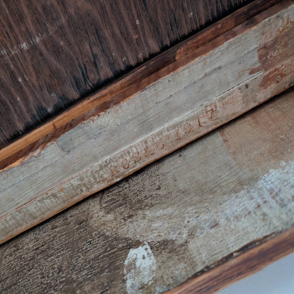 1917 date stamp on vintage oak furniture